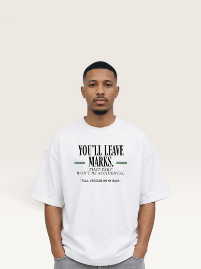 White - YOU'LL LEAVE MARKS TEE, WEARCAPTION heavyweight oversized editorial view worn by man