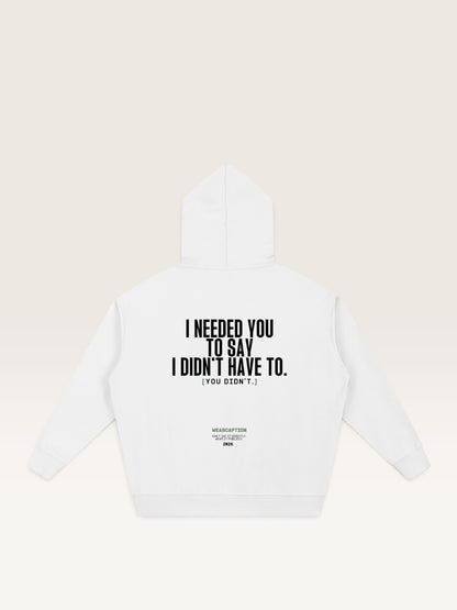 White - I SAID I COULD HANDLE IT HOODIE, oversized heavyweight cotton-poly fleece