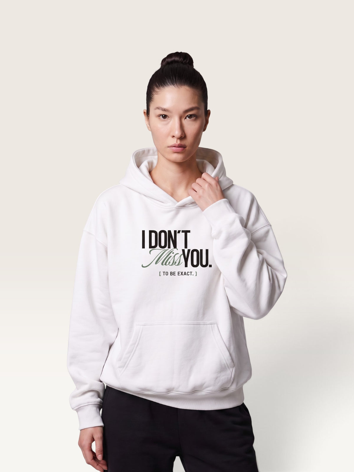 White - I DON'T MISS YOU HOODIE, oversized heavyweight cotton-poly fleece